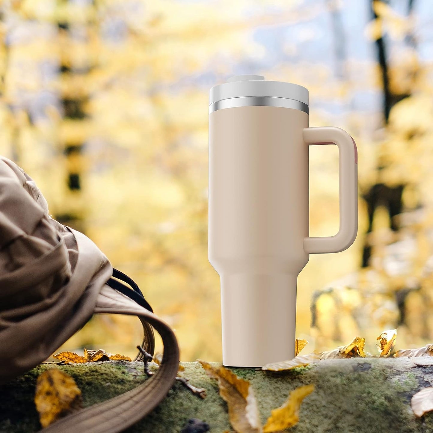 40 oz Tumbler with Handle and Straw,Reusable Vacuum Quencher Tumbler with Lid,Stainless Steel Insulated Travel Mug,for Coffee and Beverages(Rose Quartz)