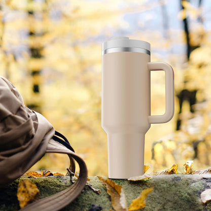 40 oz Tumbler with Handle and Straw,Reusable Vacuum Quencher Tumbler with Lid,Stainless Steel Insulated Travel Mug,for Coffee and Beverages(Rose Quartz)