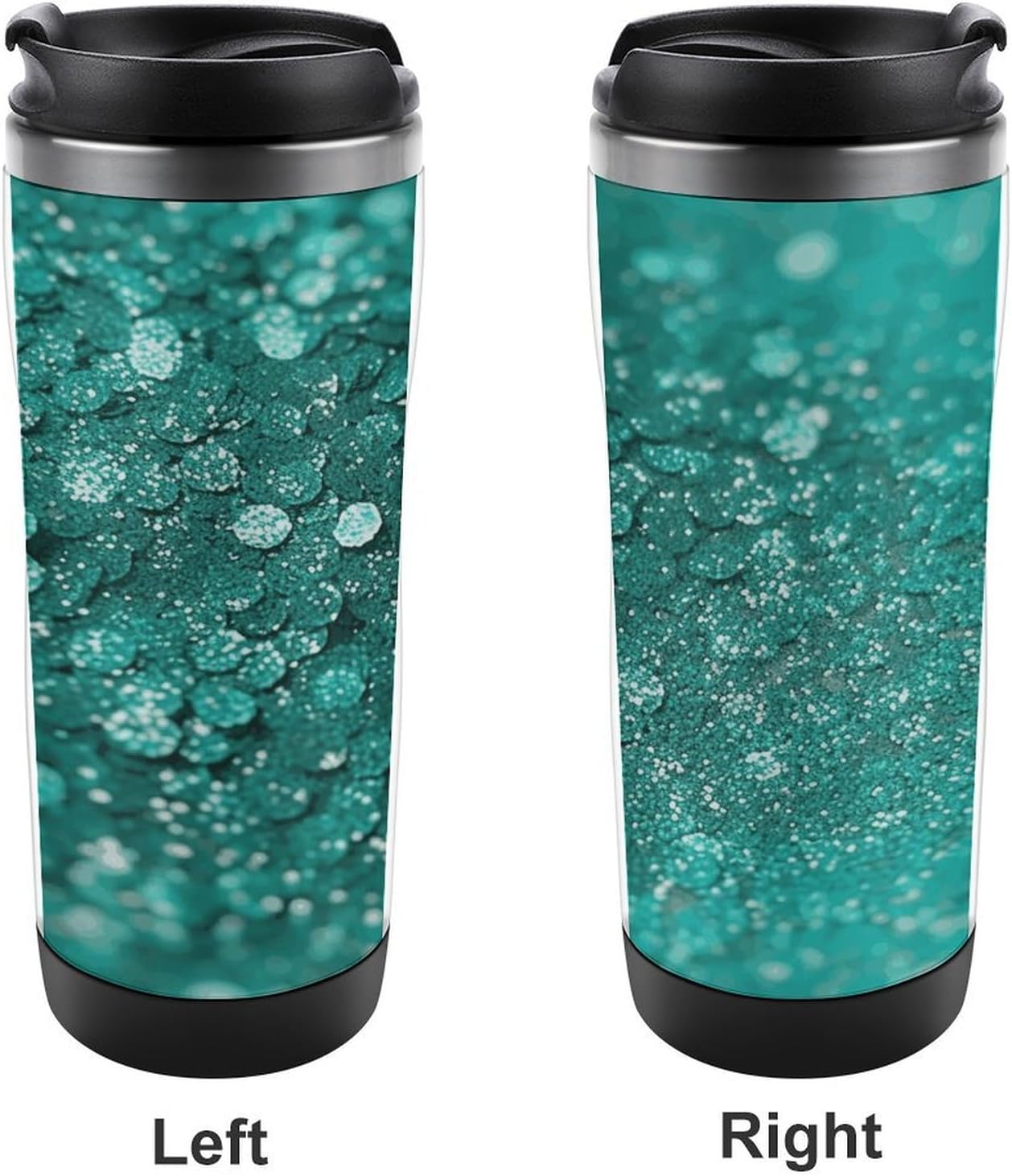 13oz Insulated Travel Coffee Mug Reusable Coffee Cup Water Bottle | Turquoise Glitter Travel Mug with Leak Proof Lid Double Wall Stainless Steel Coffee Tumbler Personalized Gift