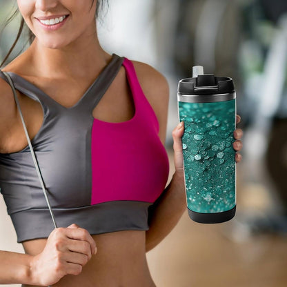 13oz Insulated Travel Coffee Mug Reusable Coffee Cup Water Bottle | Turquoise Glitter Travel Mug with Leak Proof Lid Double Wall Stainless Steel Coffee Tumbler Personalized Gift