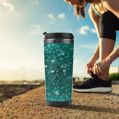 13oz Insulated Travel Coffee Mug Reusable Coffee Cup Water Bottle | Turquoise Glitter Travel Mug with Leak Proof Lid Double Wall Stainless Steel Coffee Tumbler Personalized Gift