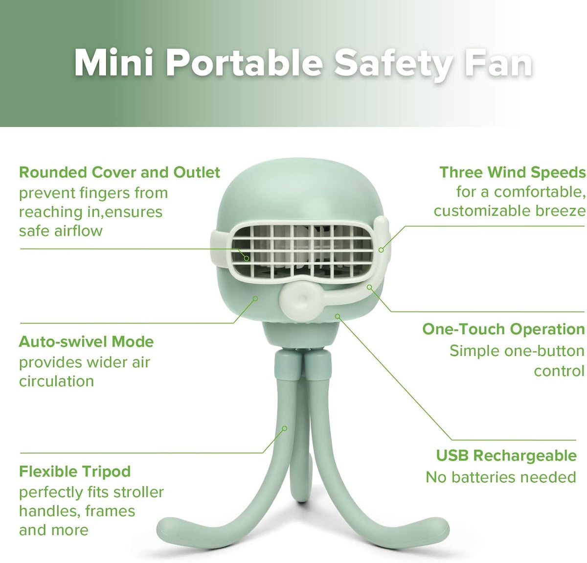 Portable Baby Stroller Fan, 120° Auto Oscillation for Gentle Airflow