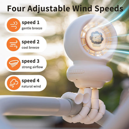 Portable Stroller Fan, Whisper-Quiet, Auto-Oscillation, Warm-Tone Night Light, 3600mAh Rechargeable Battery, Dense Safety Grill, Designed for Crib, Car Seat, Travel and Camping (Beige)