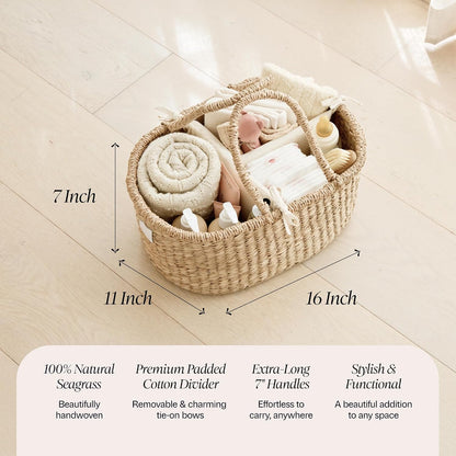 Premium Baby Diaper Caddy Organizer Basket with Cotton Divider