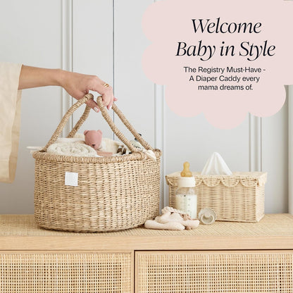 Premium Baby Diaper Caddy Organizer Basket with Cotton Divider