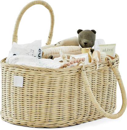 Premium Baby Diaper Caddy Organizer Basket with Cotton Divider
