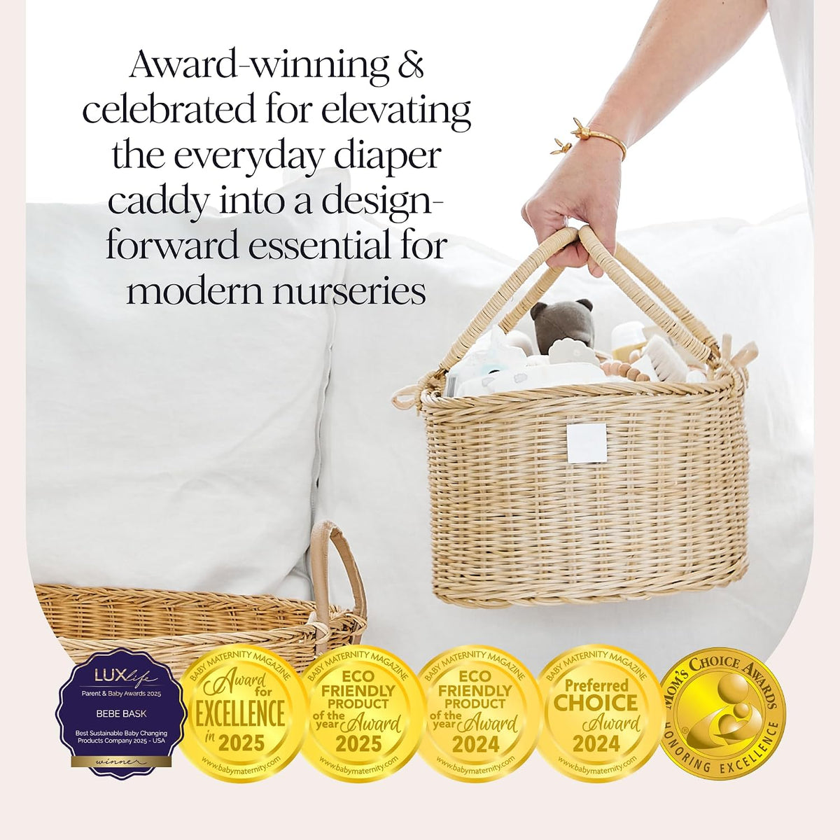 Premium Baby Diaper Caddy Organizer Basket with Cotton Divider
