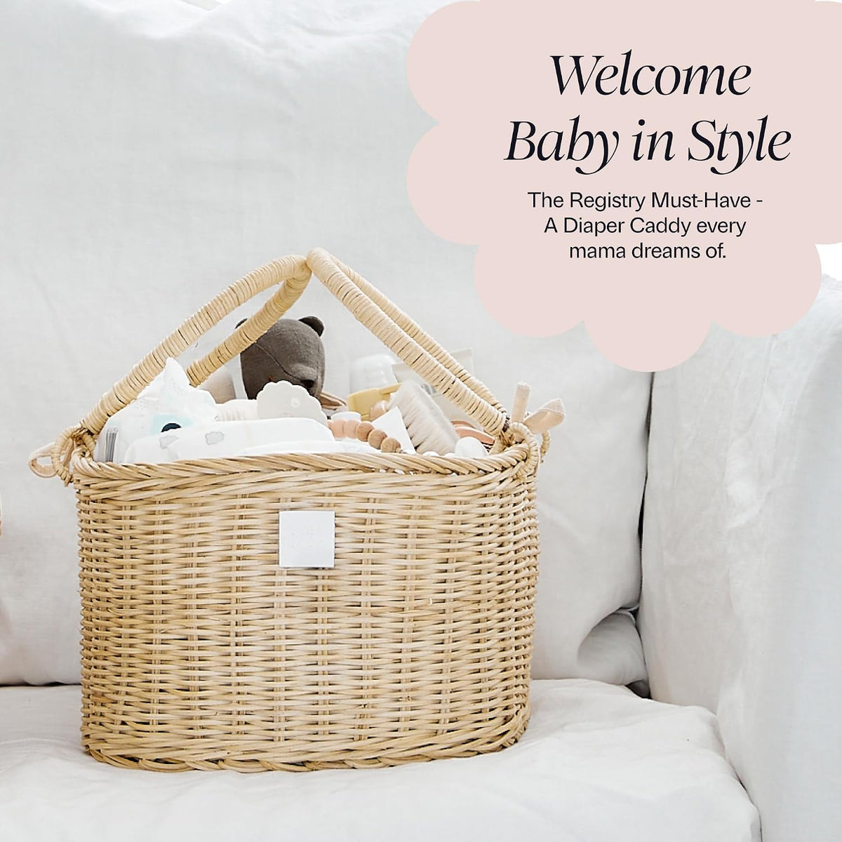 Premium Baby Diaper Caddy Organizer Basket with Cotton Divider