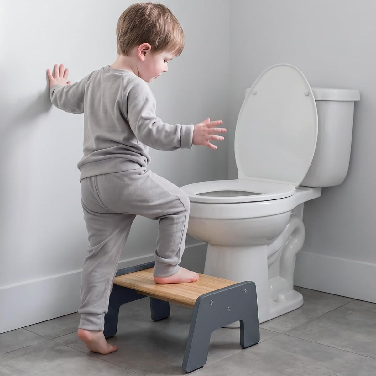 One Step Stool for Kids, Wooden Step for Sink and Potty Training - Gray