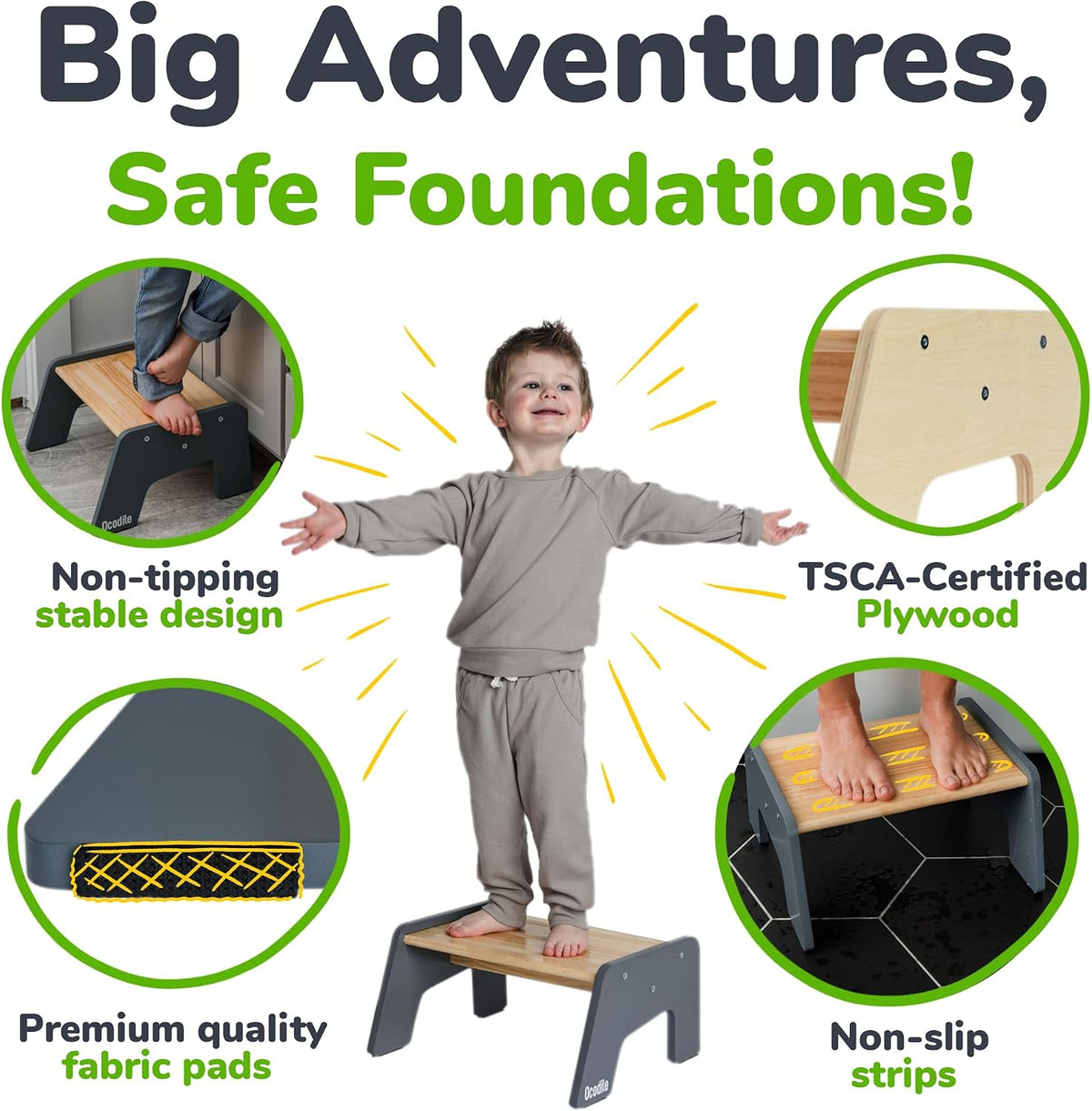 One Step Stool for Kids, Wooden Step for Sink and Potty Training - Gray