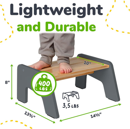 One Step Stool for Kids, Wooden Step for Sink and Potty Training - Gray
