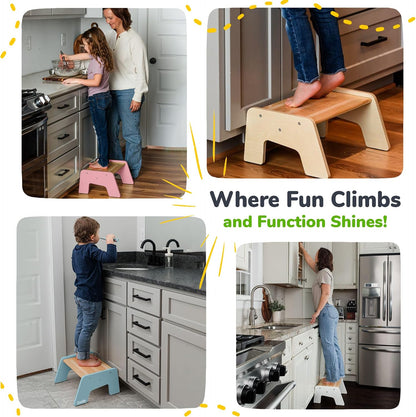 One Step Stool for Kids, Wooden Step for Sink and Potty Training - Gray