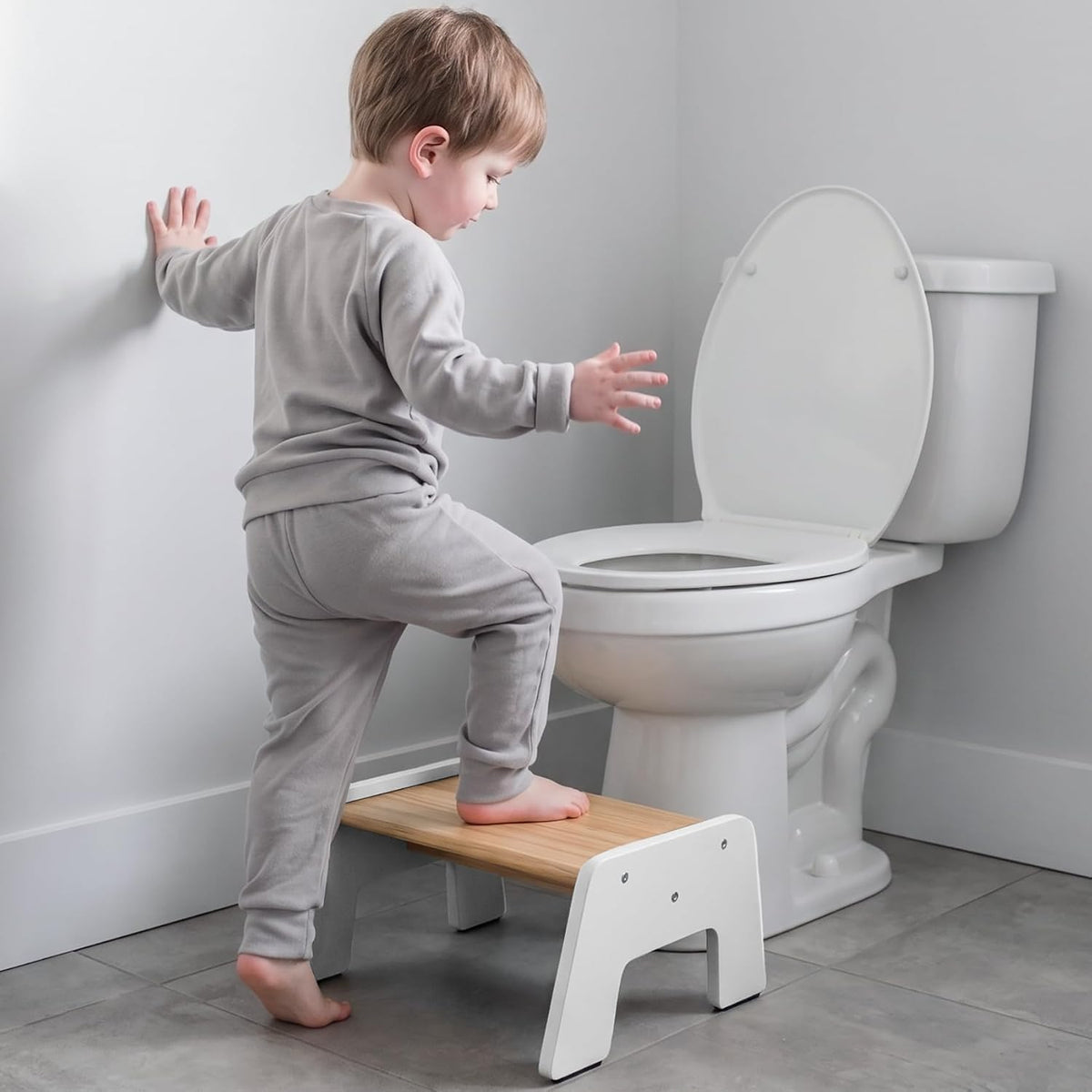 One Step Stool for Kids, Wooden Step for Sink and Potty Training - Gray