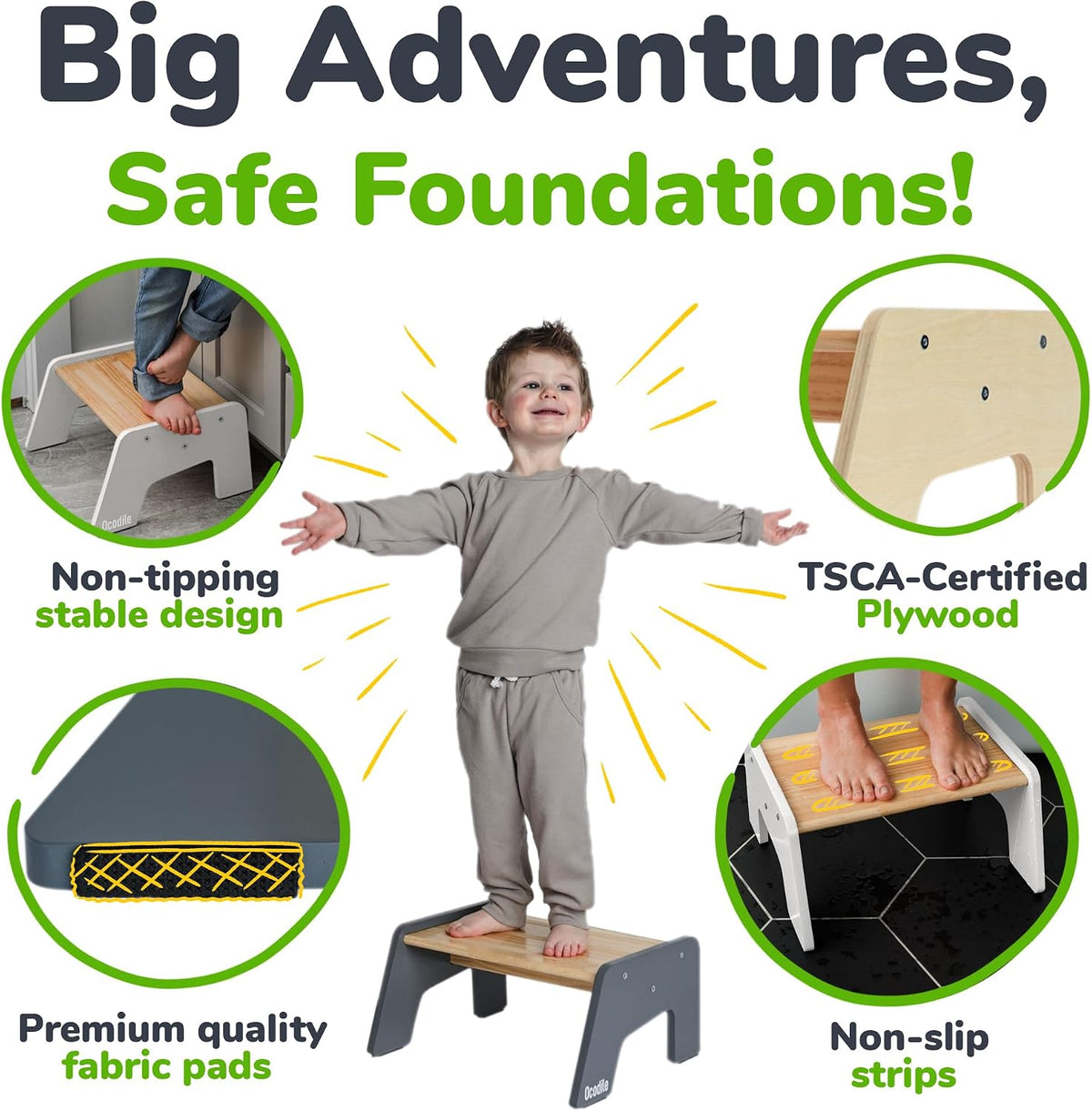 One Step Stool for Kids, Wooden Step for Sink and Potty Training - Gray
