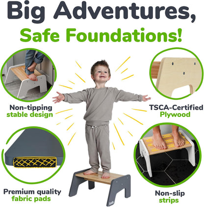 One Step Stool for Kids, Wooden Step for Sink and Potty Training - Gray
