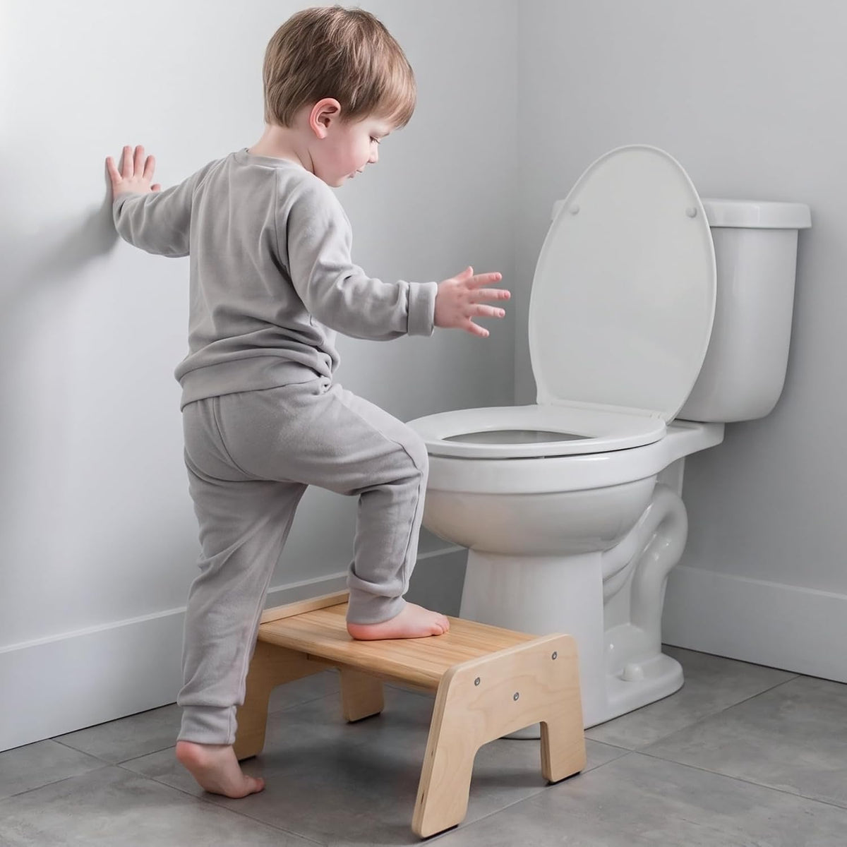 One Step Stool for Kids, Wooden Step for Sink and Potty Training - Gray