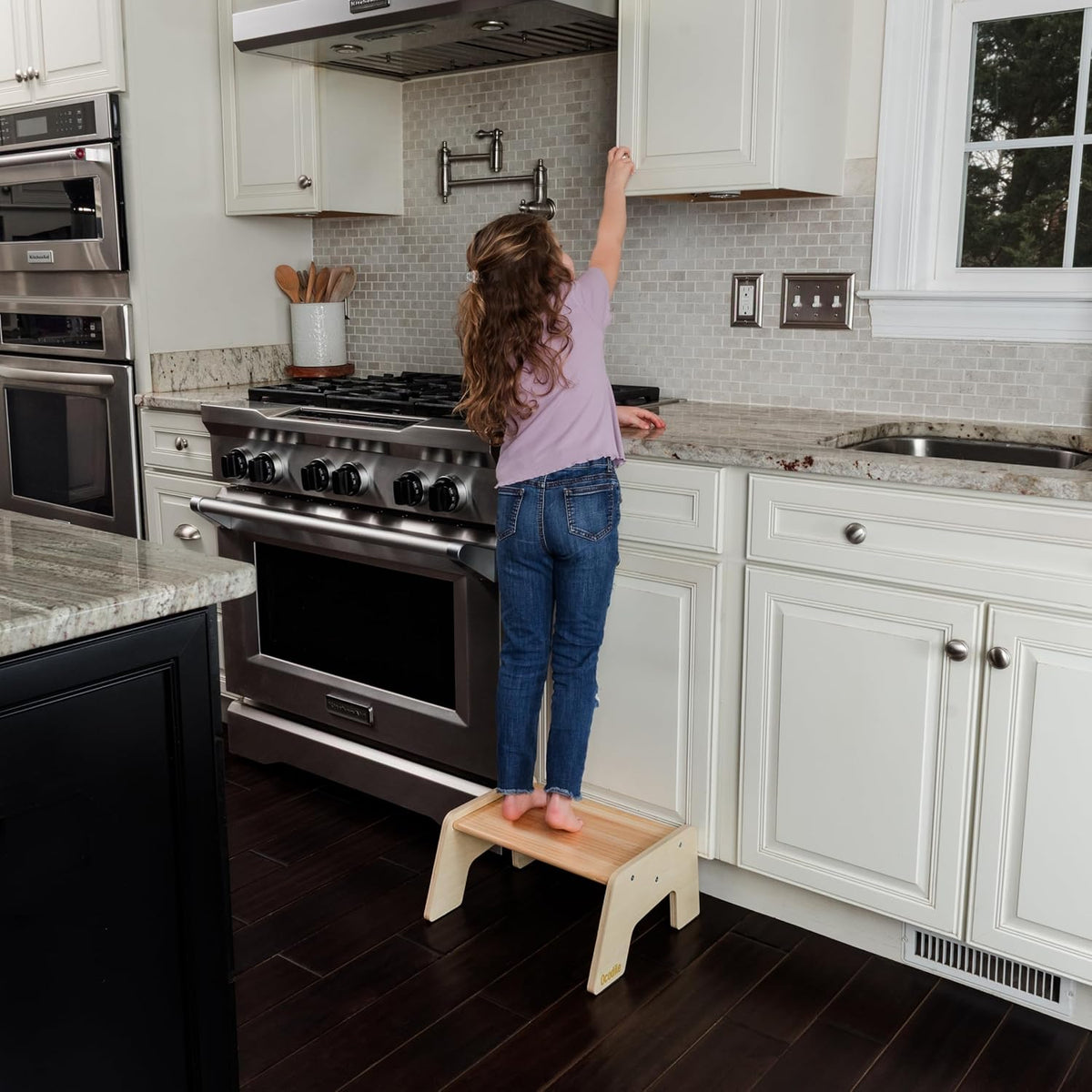One Step Stool for Kids, Wooden Step for Sink and Potty Training - Gray