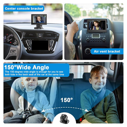 Baby Car Camera Monitor for Backseat - Baby Car Mirror - Safety Rear Facing Infant Back Seat Camera with 4.3" Display, HD 1080P, Night Vision, Easy Installation - Black