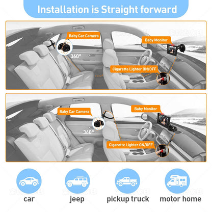 Baby Car Camera Monitor for Backseat - Baby Car Mirror - Safety Rear Facing Infant Back Seat Camera with 4.3" Display, HD 1080P, Night Vision, Easy Installation - Black