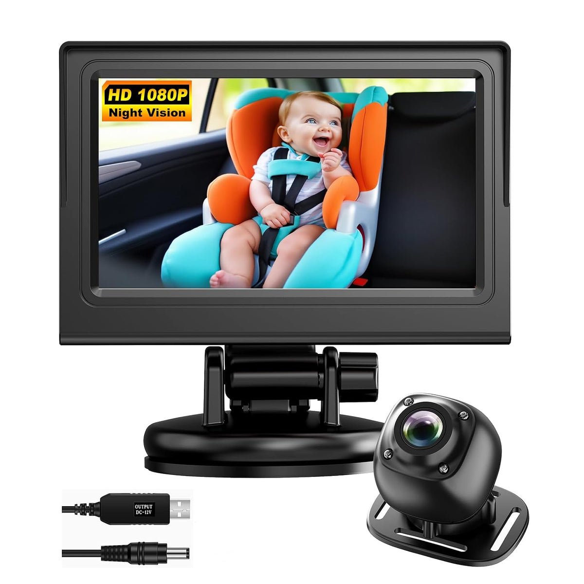 Baby Car Camera Monitor for Backseat - Baby Car Mirror - Safety Rear Facing Infant Back Seat Camera with 4.3" Display, HD 1080P, Night Vision, Easy Installation - Black