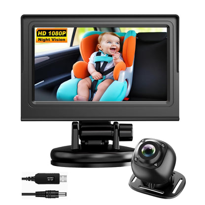 Baby Car Camera Monitor for Backseat - Baby Car Mirror - Safety Rear Facing Infant Back Seat Camera with 4.3" Display, HD 1080P, Night Vision, Easy Installation - Black