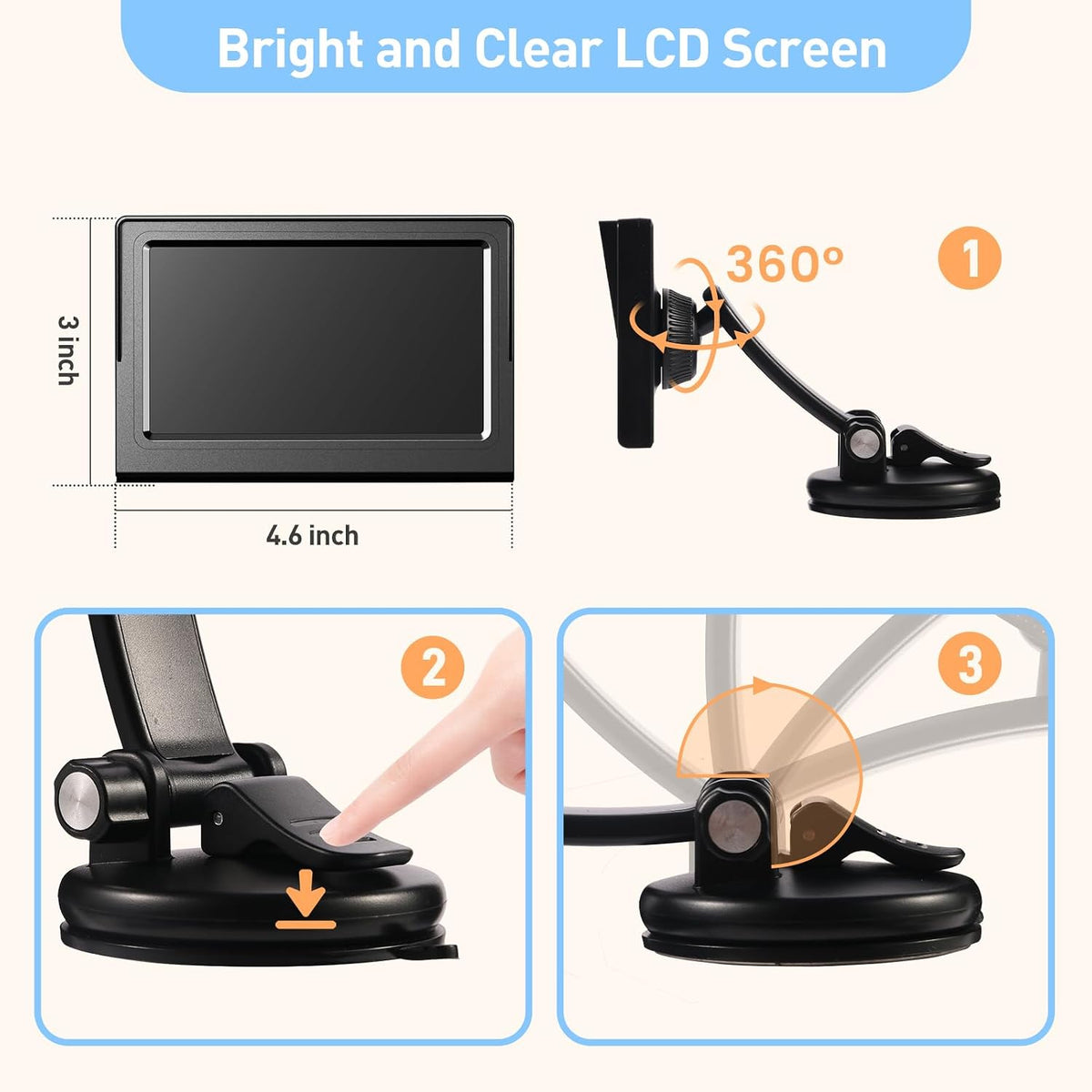 Baby Car Camera Monitor for Backseat - Baby Car Mirror - Safety Rear Facing Infant Back Seat Camera with 4.3" Display, HD 1080P, Night Vision, Easy Installation - Black