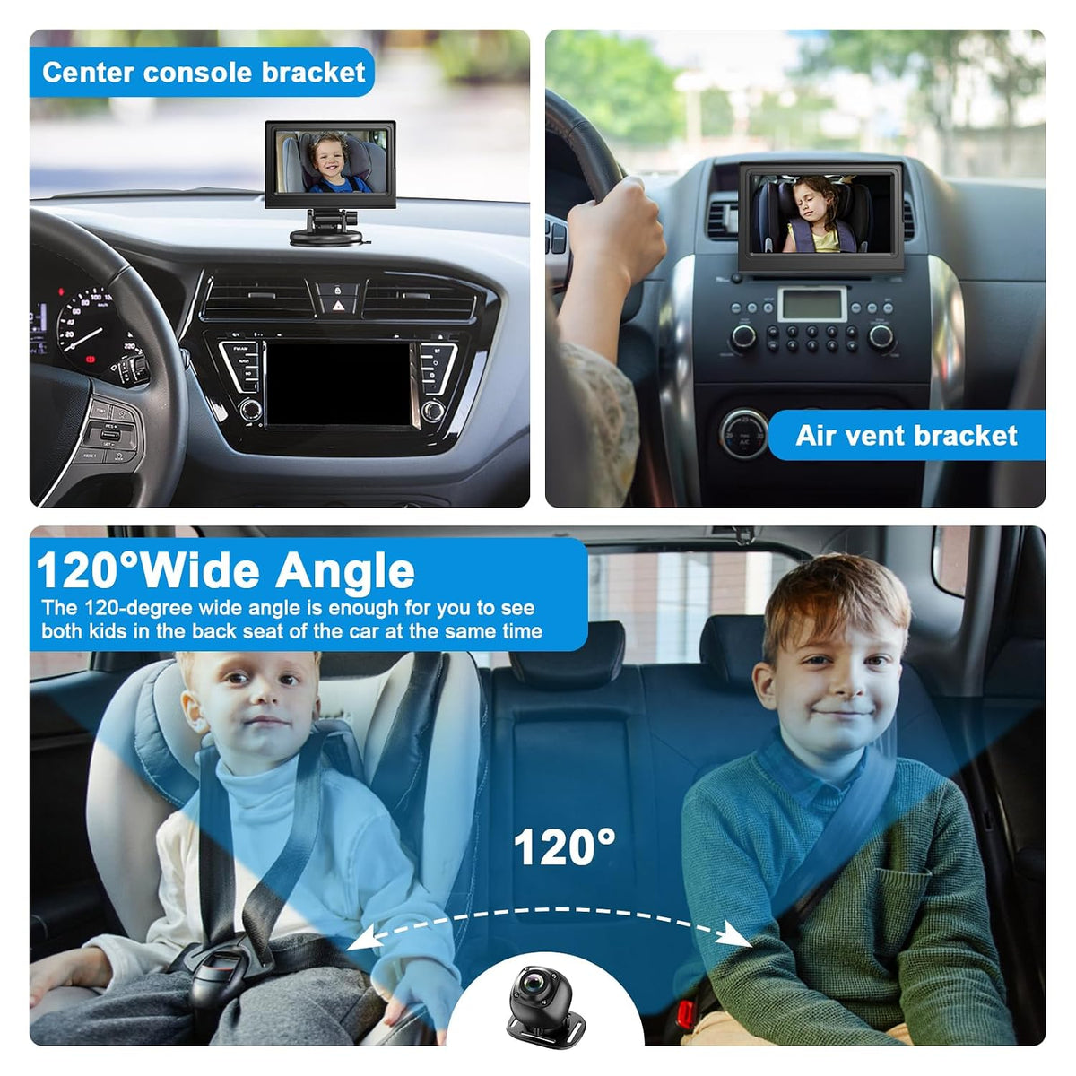 Baby Car Camera Monitor for Backseat - Baby Car Mirror - Safety Rear Facing Infant Back Seat Camera with 4.3" Display, HD 1080P, Night Vision, Easy Installation - Black