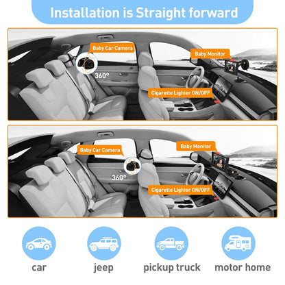 Baby Car Camera Monitor for Backseat - Baby Car Mirror - Safety Rear Facing Infant Back Seat Camera with 4.3" Display, HD 1080P, Night Vision, Easy Installation - Black