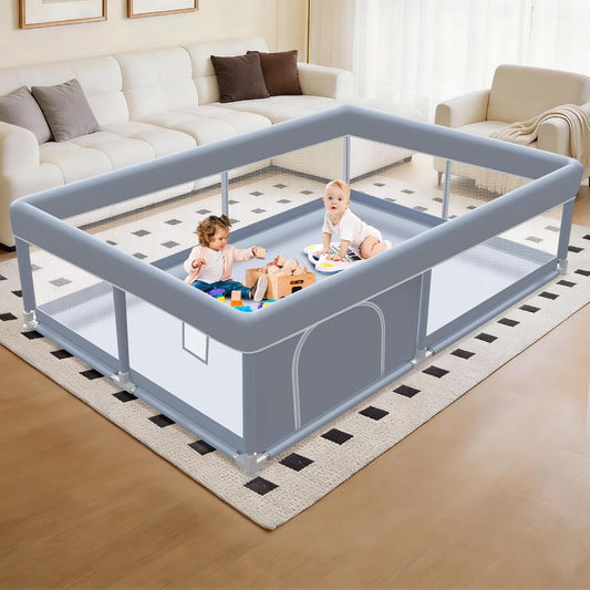 65 x 50 Inch Baby Playpen, Playpen for Babies and Toddlers, Baby Play Pen Playard for Indoor & Outdoor Active Center Game Fence, with Skin-Friendly Fabric and Soft Breathable Mesh, Grey