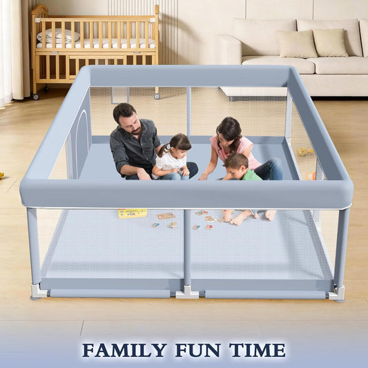 65 x 50 Inch Baby Playpen, Playpen for Babies and Toddlers, Baby Play Pen Playard for Indoor & Outdoor Active Center Game Fence, with Skin-Friendly Fabric and Soft Breathable Mesh, Grey