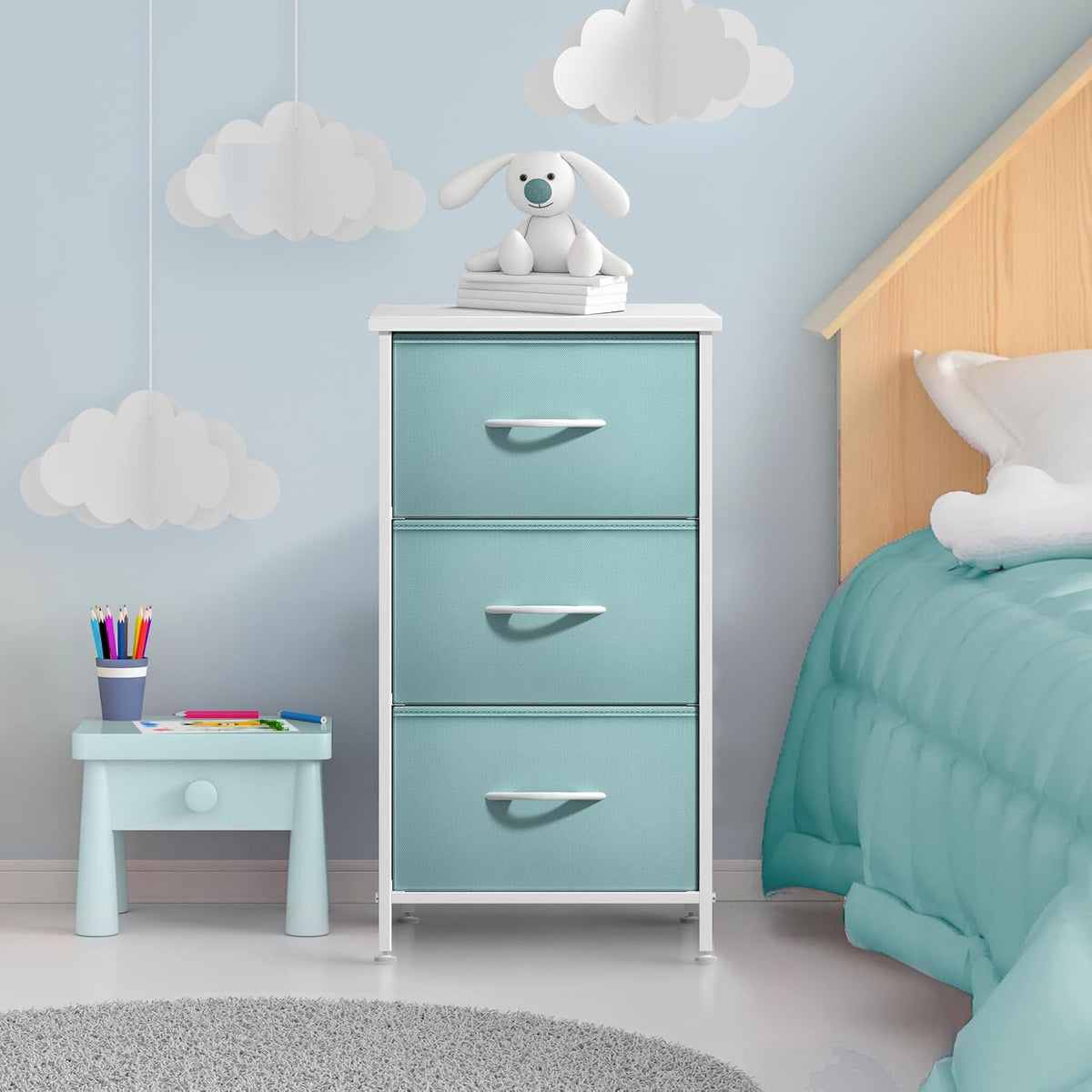 Dresser for Kids Bedroom, Fabric Drawers (5 Drawer, Pastel)