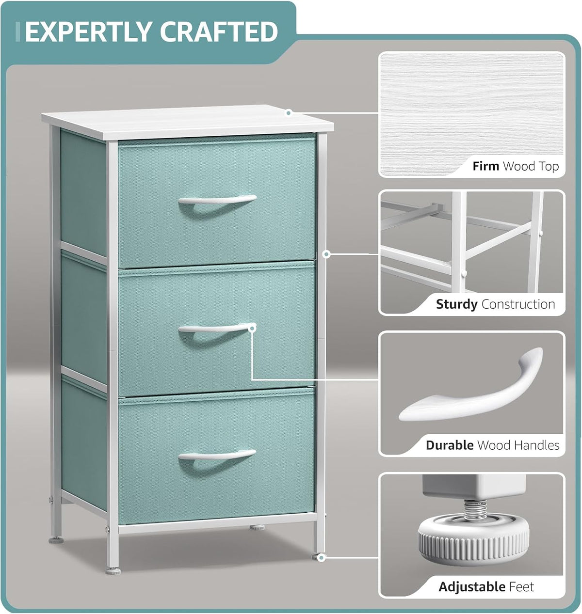 Dresser for Kids Bedroom, Fabric Drawers (5 Drawer, Pastel)