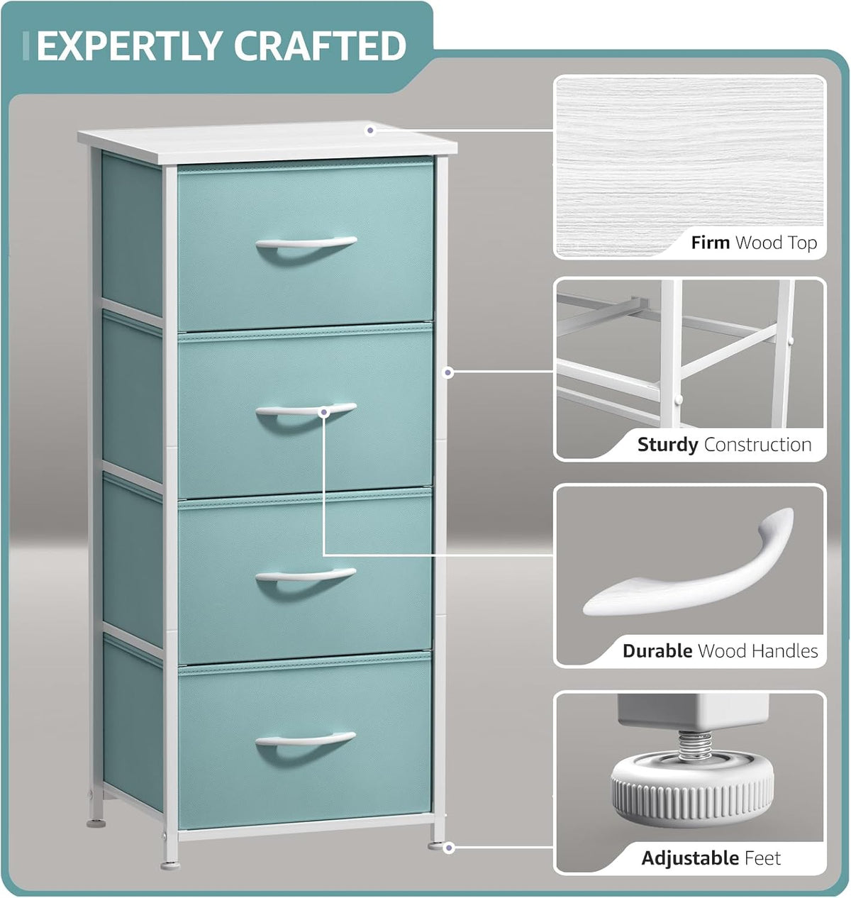 Dresser for Kids Bedroom, Fabric Drawers (5 Drawer, Pastel)