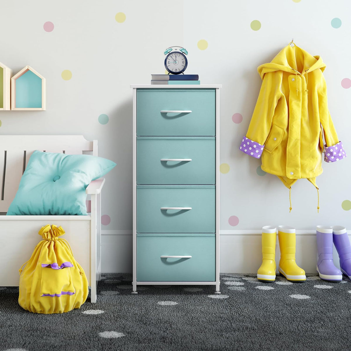 Dresser for Kids Bedroom, Fabric Drawers (5 Drawer, Pastel)