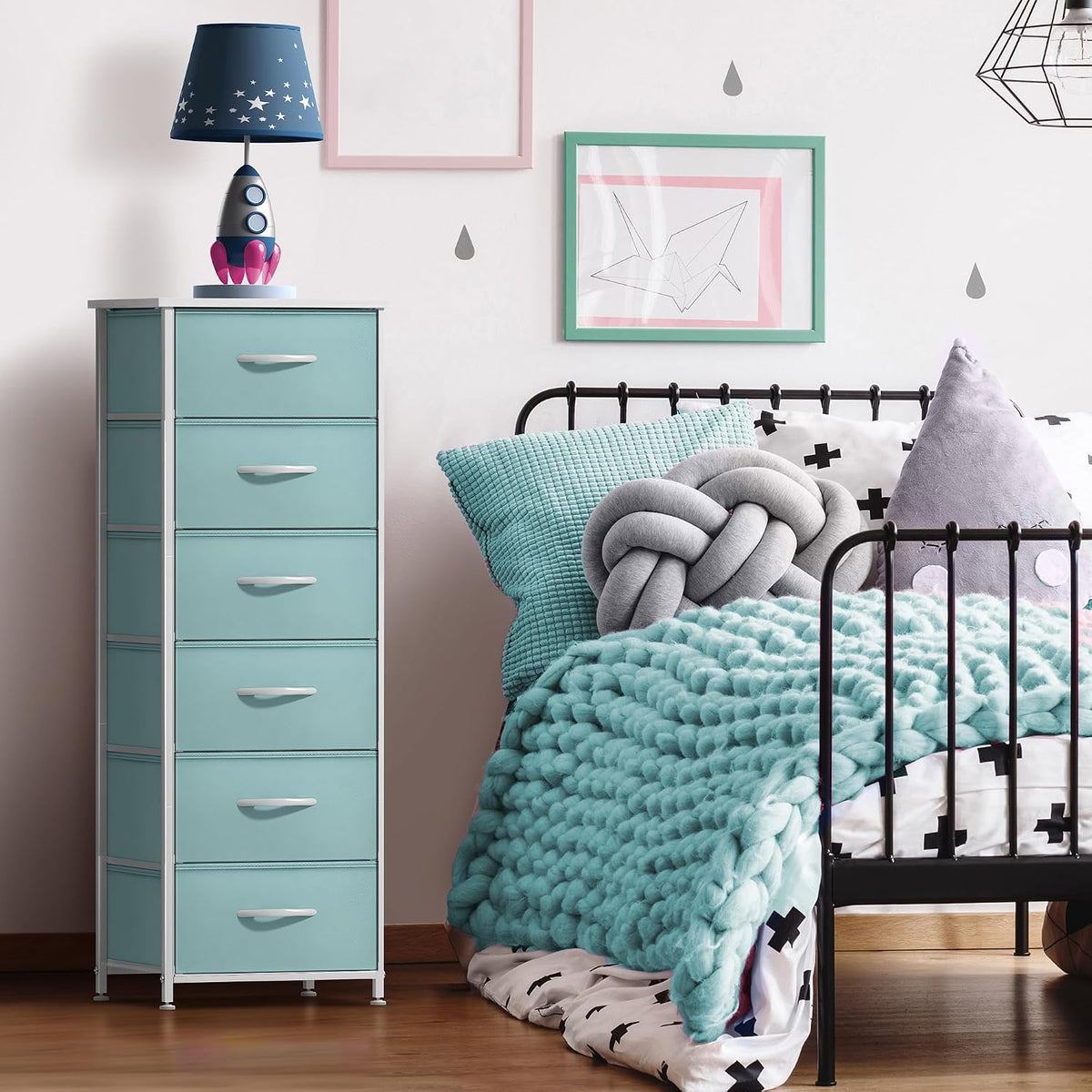 Dresser for Kids Bedroom, Fabric Drawers (5 Drawer, Pastel)