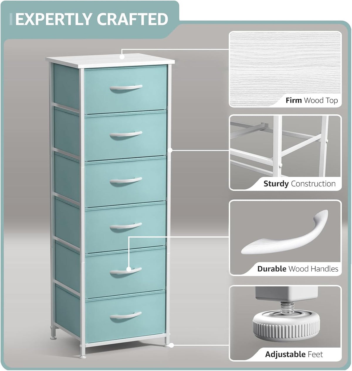 Dresser for Kids Bedroom, Fabric Drawers (5 Drawer, Pastel)