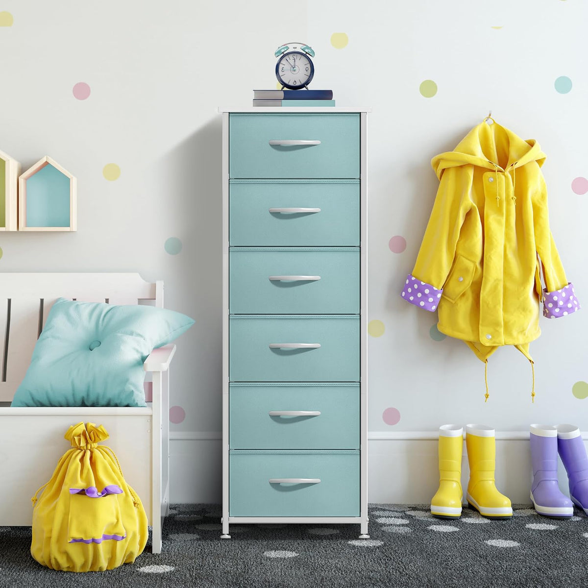 Dresser for Kids Bedroom, Fabric Drawers (5 Drawer, Pastel)