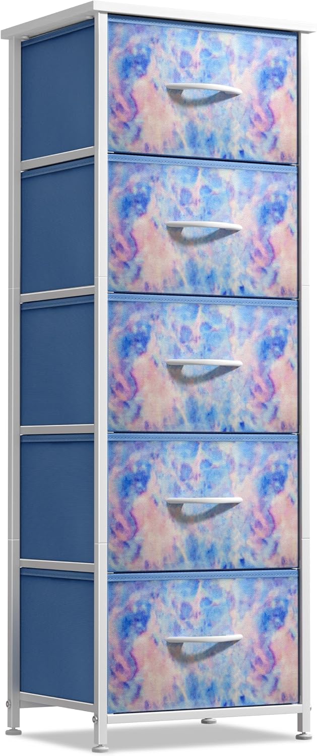 Dresser for Kids Bedroom, Fabric Drawers (5 Drawer, Pastel)