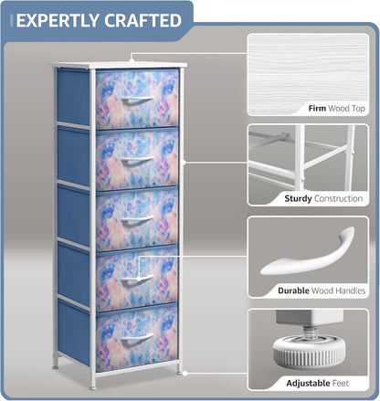 Dresser for Kids Bedroom, Fabric Drawers (5 Drawer, Pastel)