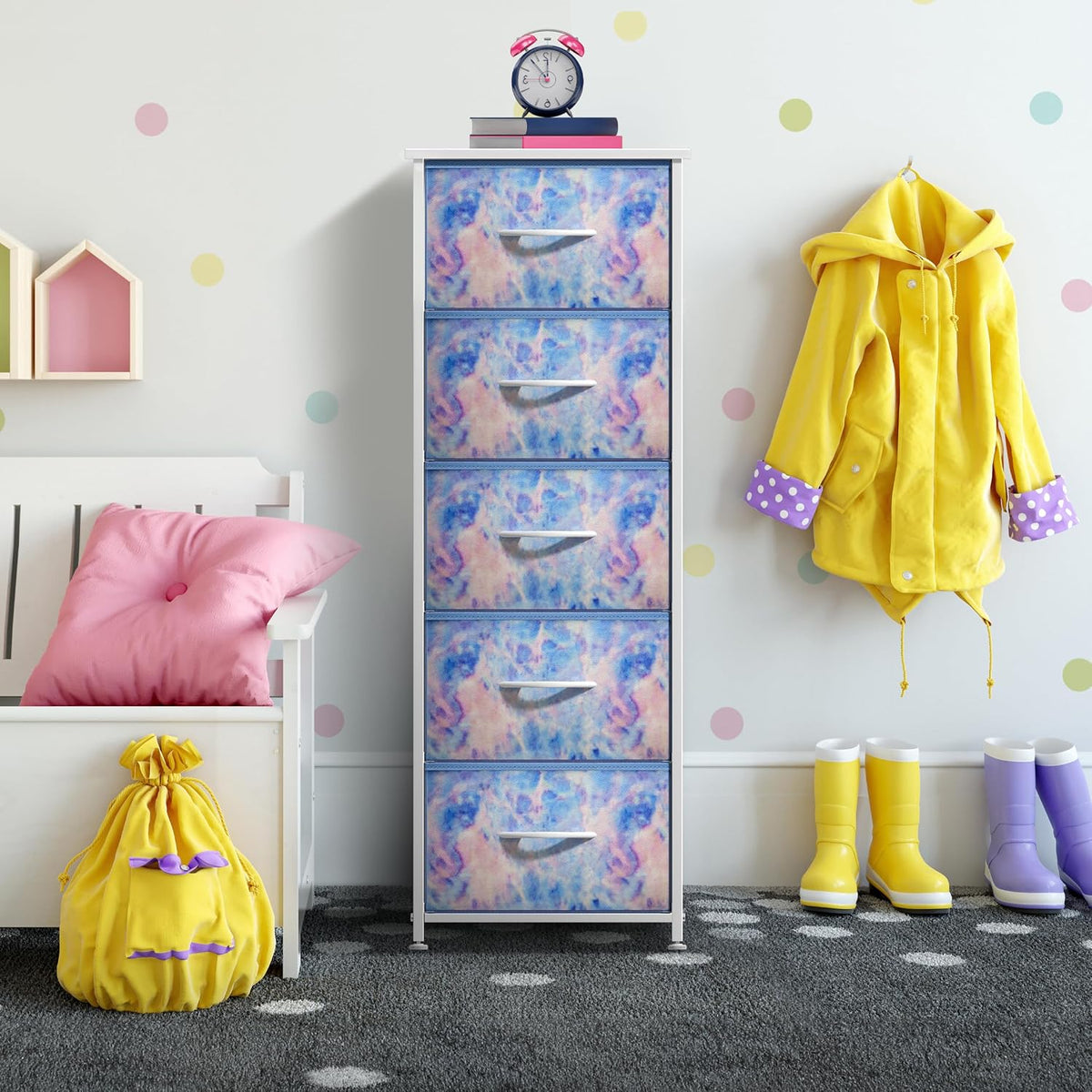 Dresser for Kids Bedroom, Fabric Drawers (5 Drawer, Pastel)