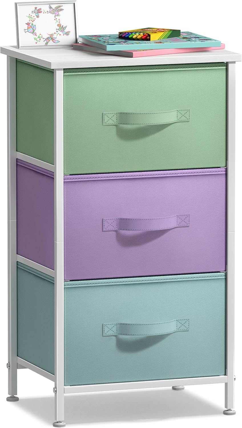 Dresser for Kids Bedroom, Fabric Drawers (5 Drawer, Pastel)