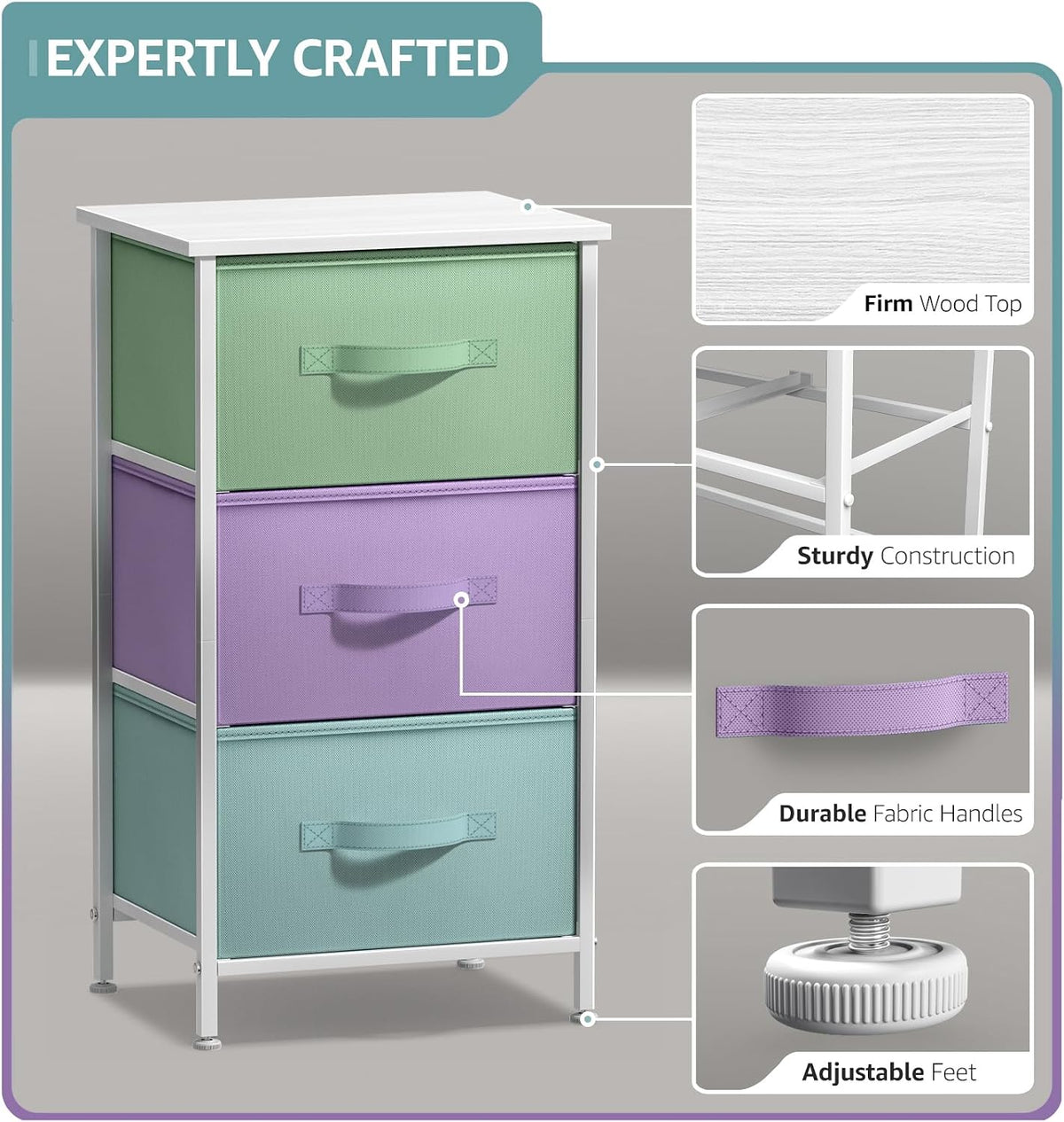 Dresser for Kids Bedroom, Fabric Drawers (5 Drawer, Pastel)
