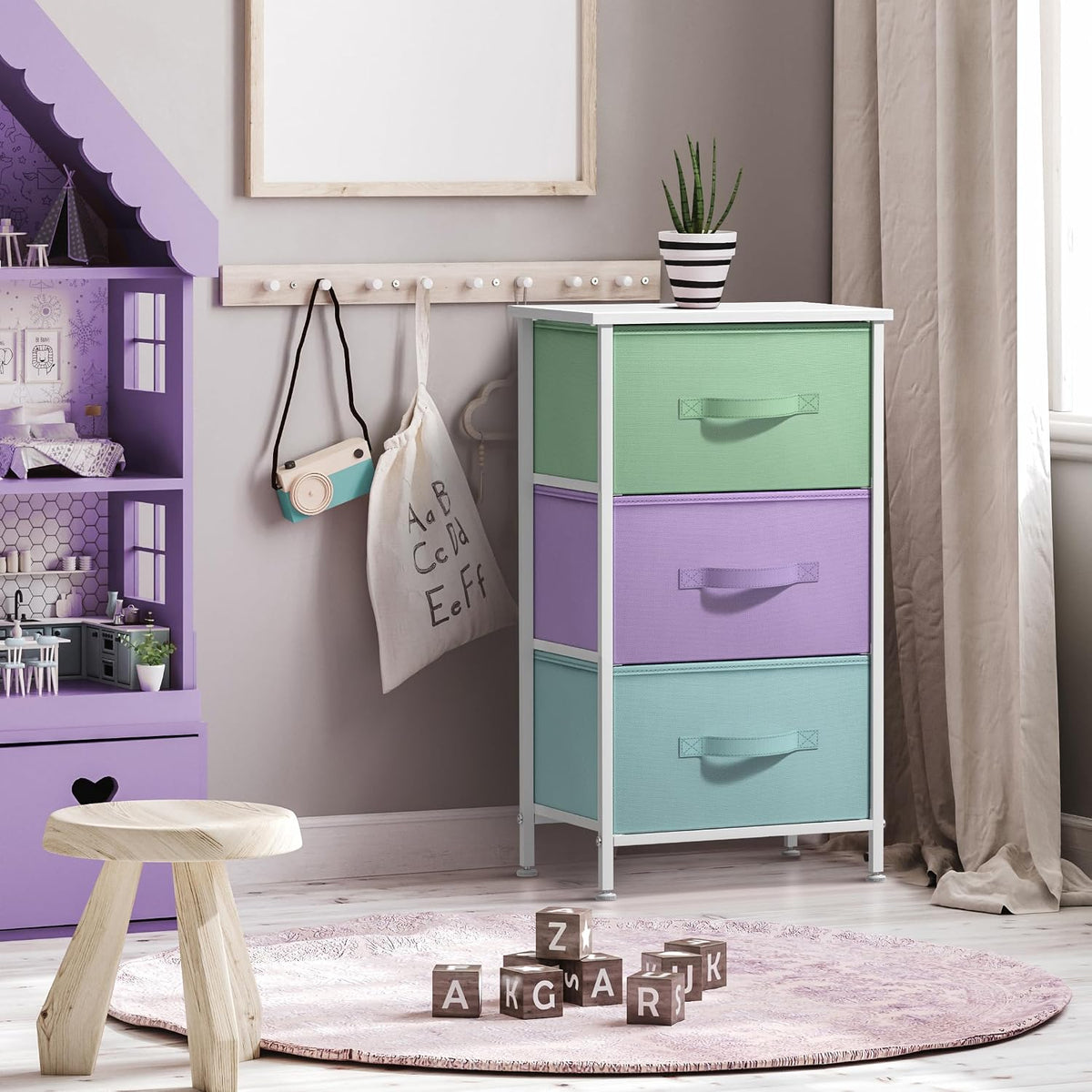 Dresser for Kids Bedroom, Fabric Drawers (5 Drawer, Pastel)