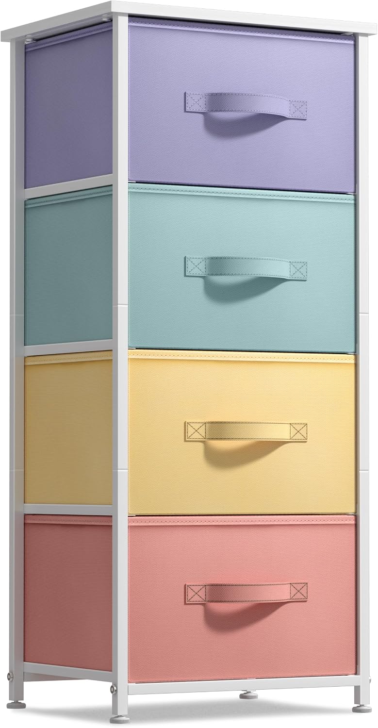 Dresser for Kids Bedroom, Fabric Drawers (5 Drawer, Pastel)