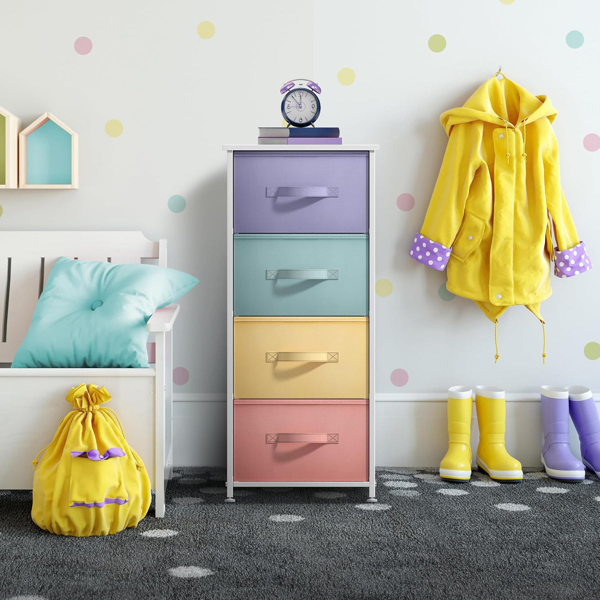 Dresser for Kids Bedroom, Fabric Drawers (5 Drawer, Pastel)