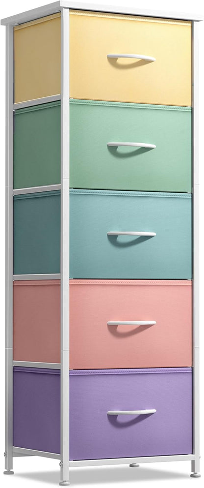 Dresser for Kids Bedroom, Fabric Drawers (5 Drawer, Pastel)