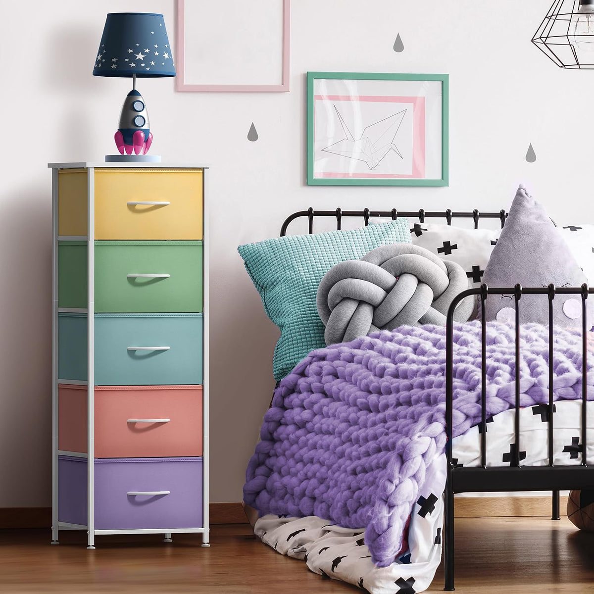 Dresser for Kids Bedroom, Fabric Drawers (5 Drawer, Pastel)
