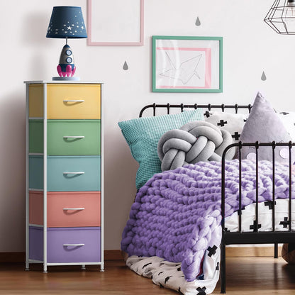 Dresser for Kids Bedroom, Fabric Drawers (5 Drawer, Pastel)