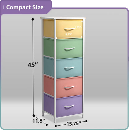 Dresser for Kids Bedroom, Fabric Drawers (5 Drawer, Pastel)
