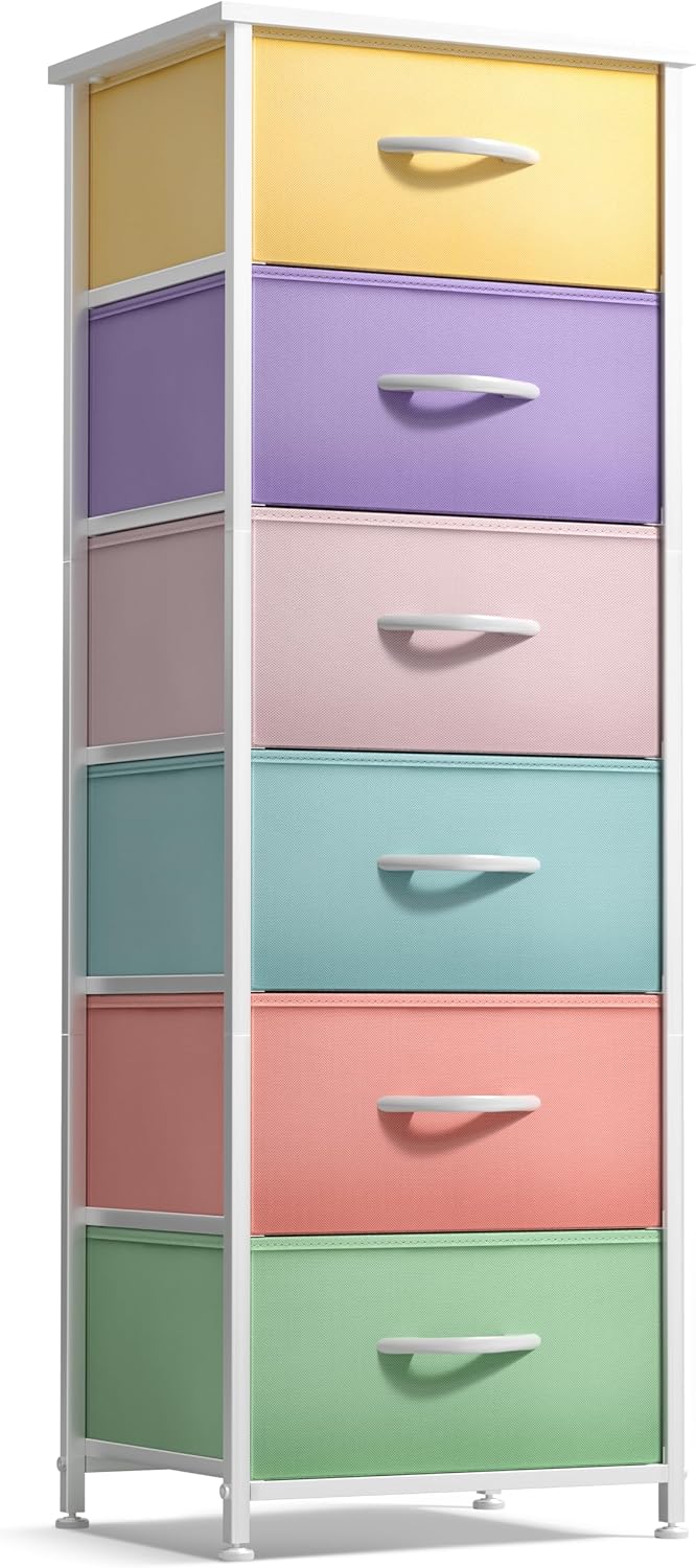 Dresser for Kids Bedroom, Fabric Drawers (5 Drawer, Pastel)
